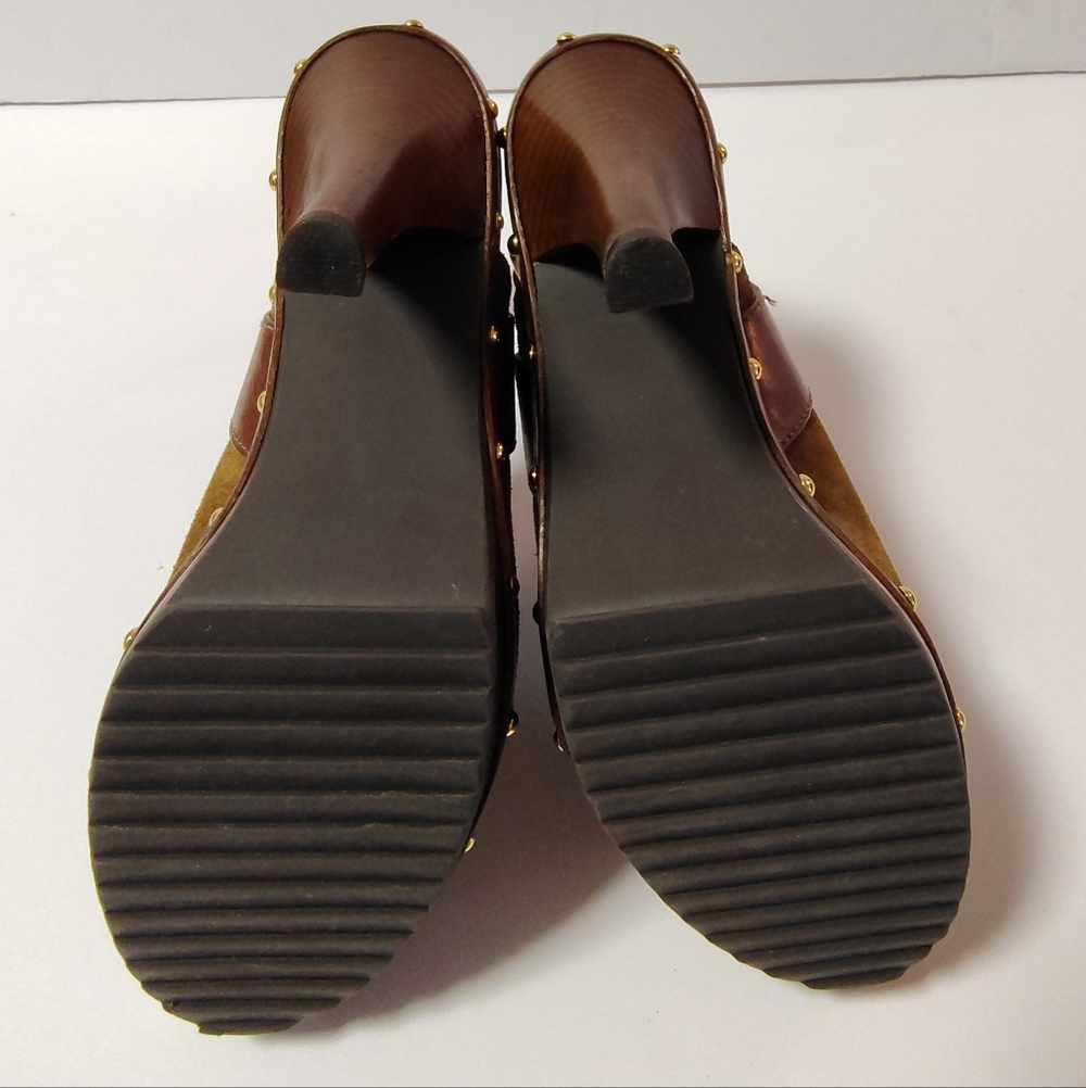 Tory Burch Women's Bilson Suede Ankle Closure Peep Toe Studded Pumps Brown 7.5 - Picture 7 of 10